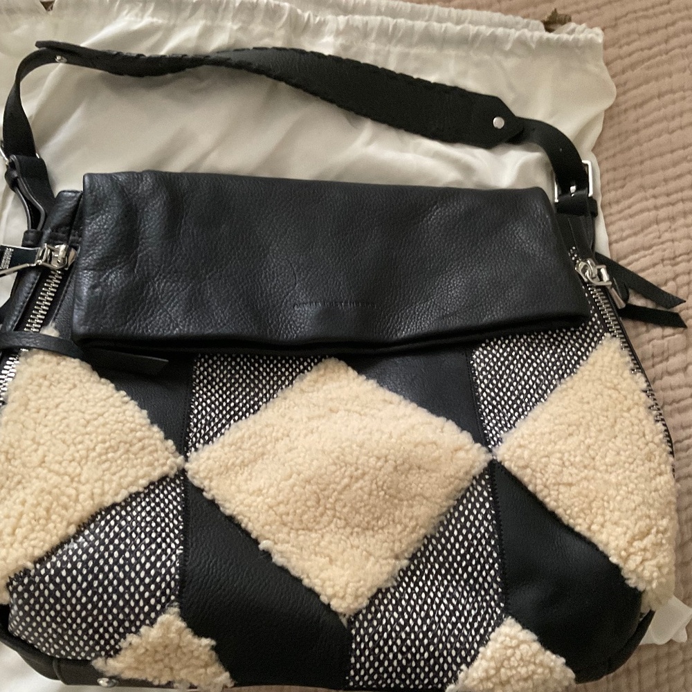 Aimee Kestenberg Black Leather with Fur and Black and white accents Handbag